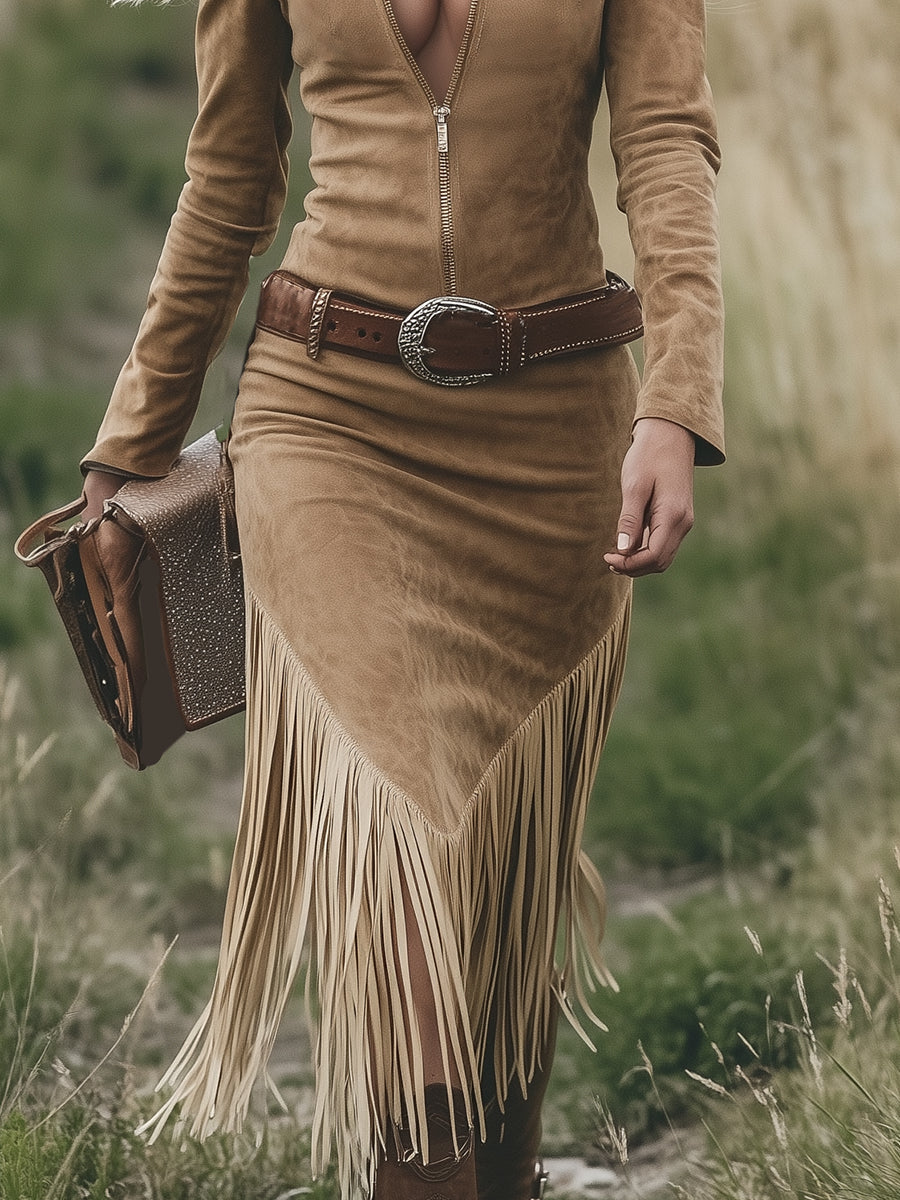 Valencia | Suede dress with fringe