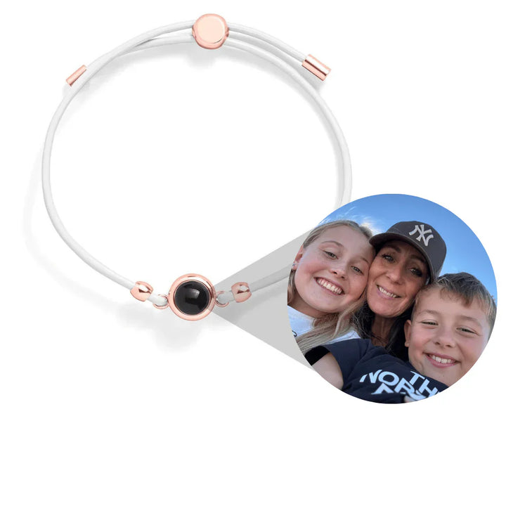 Personalized photo bracelet with a leather cord