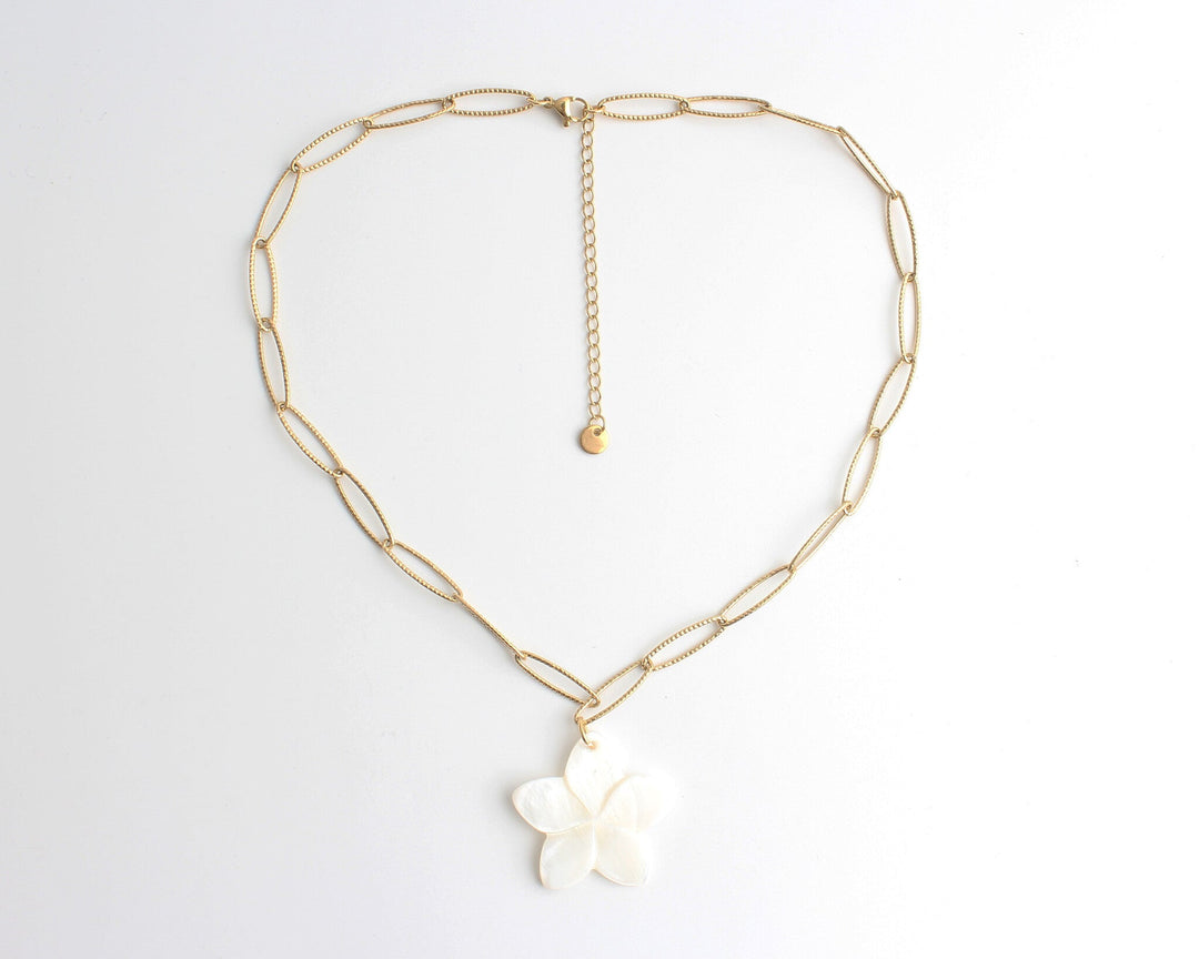 Big White Flower- Necklace - Stainless Steel