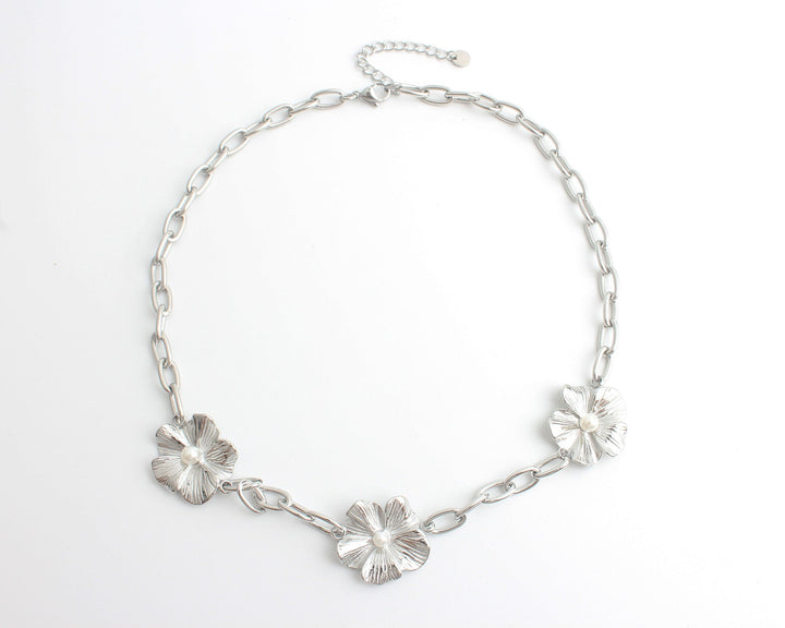 Three Flowers - Necklace - Stainless Steel