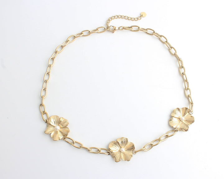 Three Flowers - Necklace - Stainless Steel