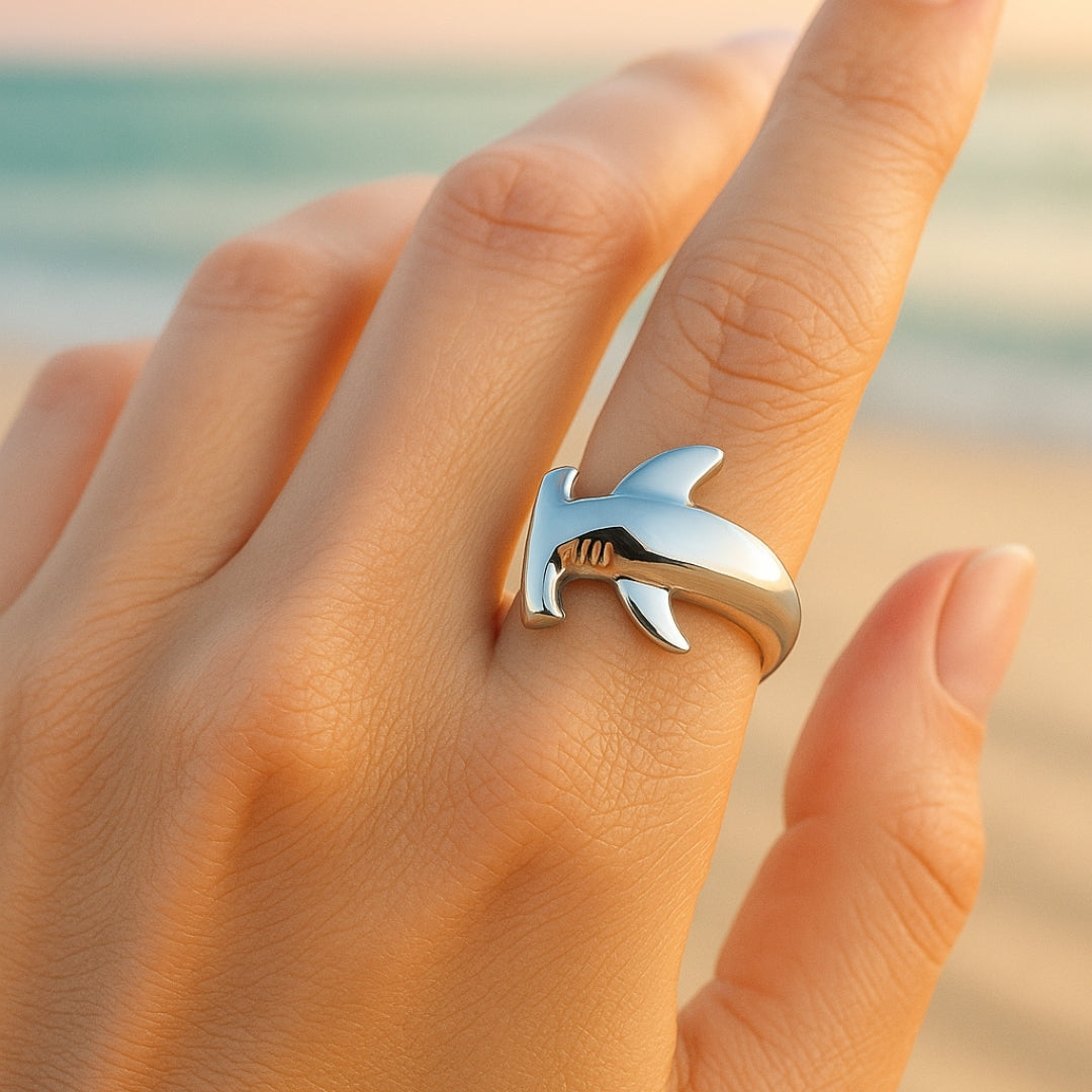 Adjustable Great Hammerhead Silver Ring