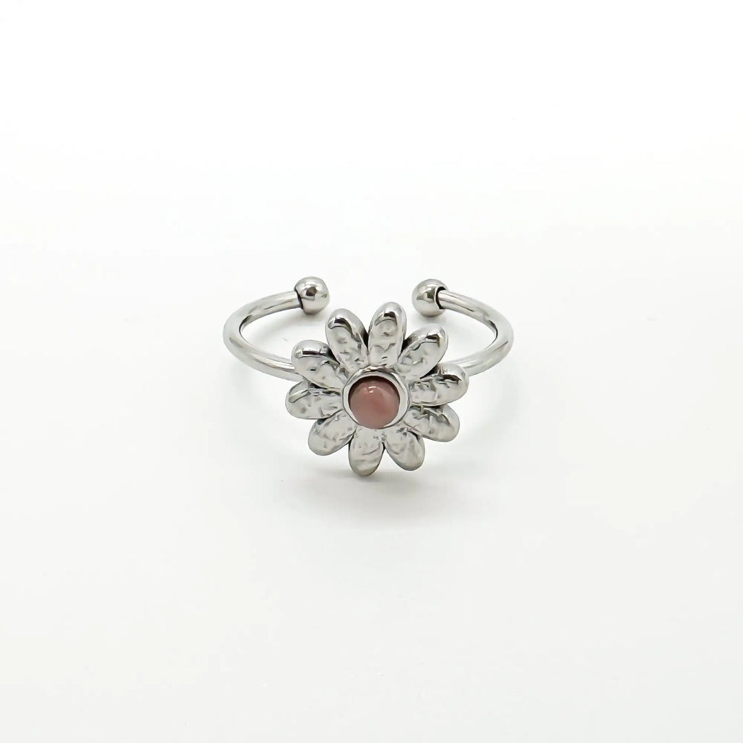 Daisy - Ring - Natuursteen - Stainless Steel - Verstelbaar