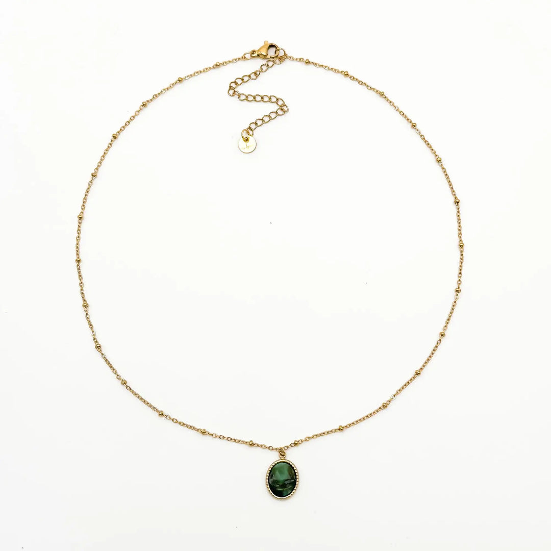 Jade - Necklace - Natural Stone - Stainless Steel