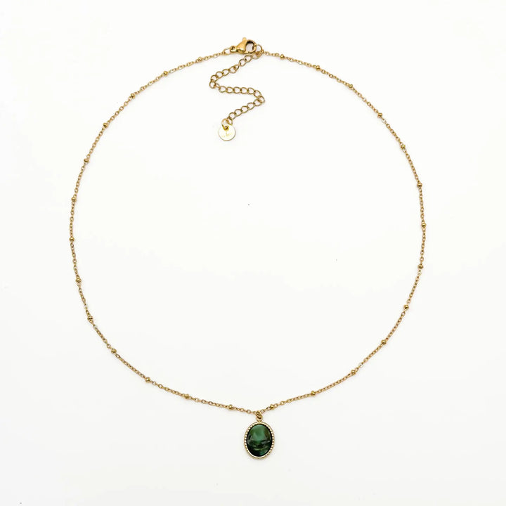 Jade - Necklace - Natural Stone - Stainless Steel