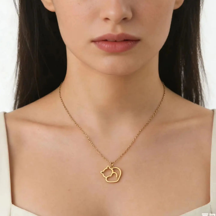 Cat Love Pendant Necklace – Stainless Steel Animal Jewelry for Couples