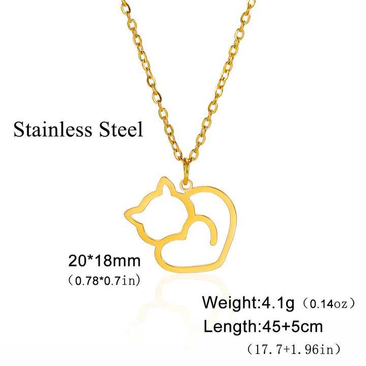 Cat Love Pendant Necklace – Stainless Steel Animal Jewelry for Couples