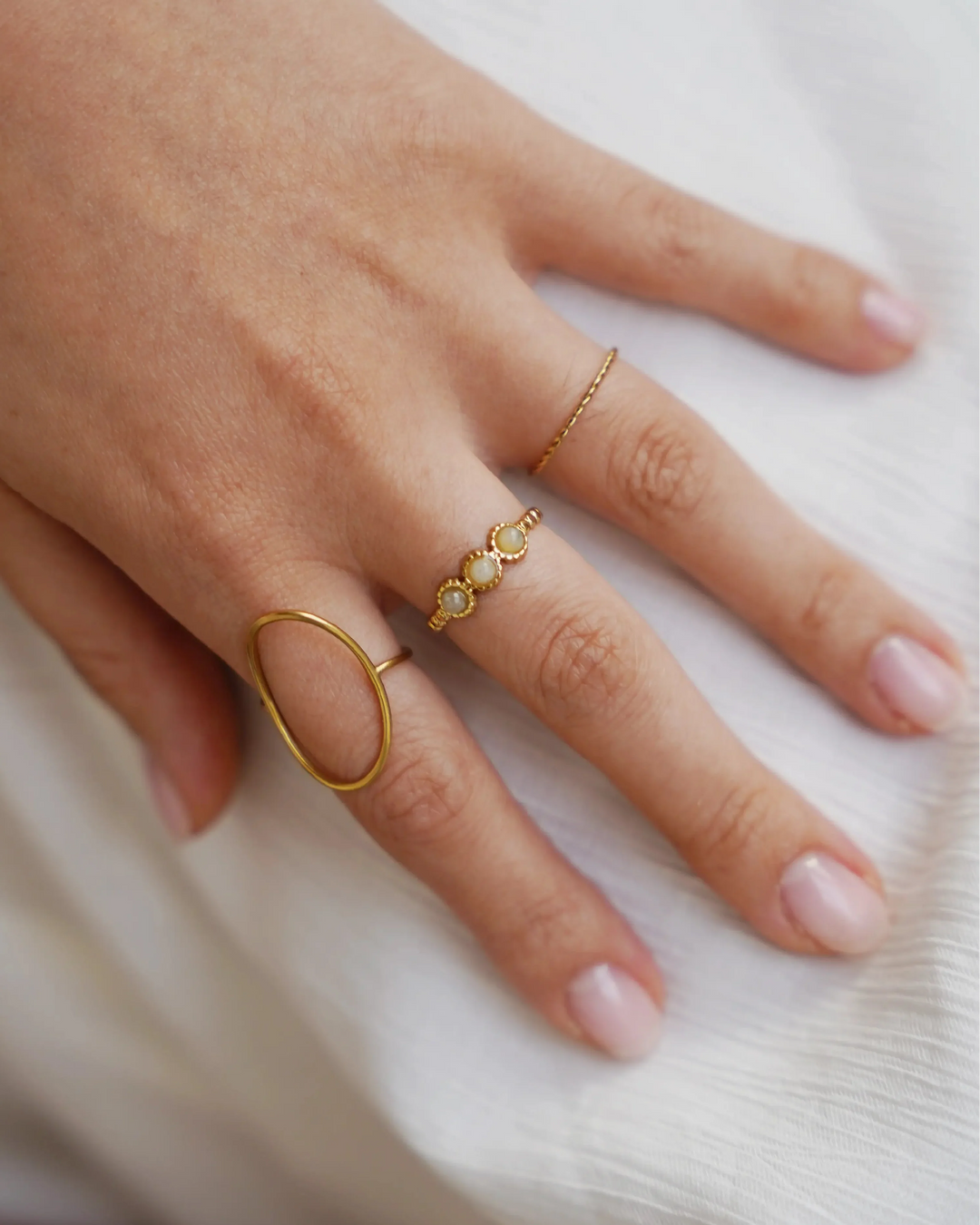Demi - Ring - Natuursteen -  Stainless Steel - Verstelbaar