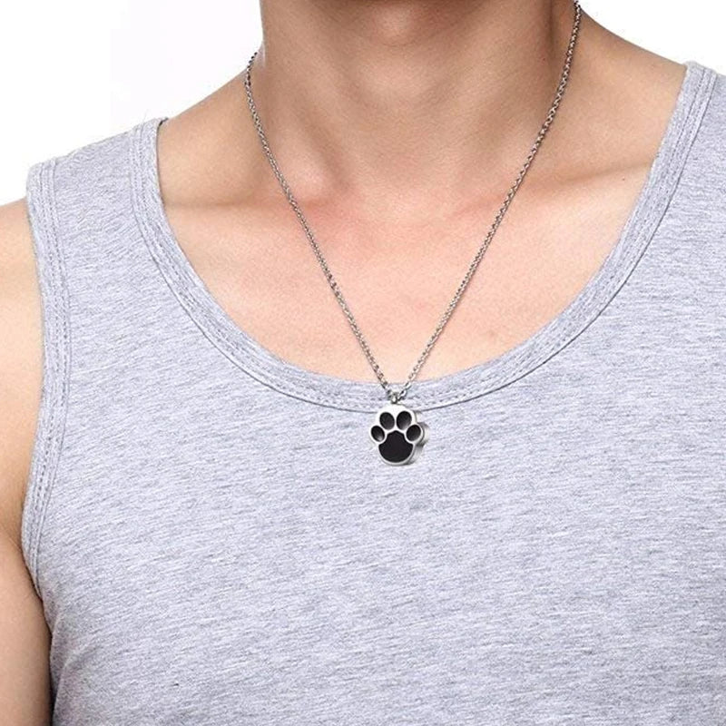 Pet Paw Print Cremation Necklace – Wearable Urn Memorial Pendant for Cat & Dog Ashes