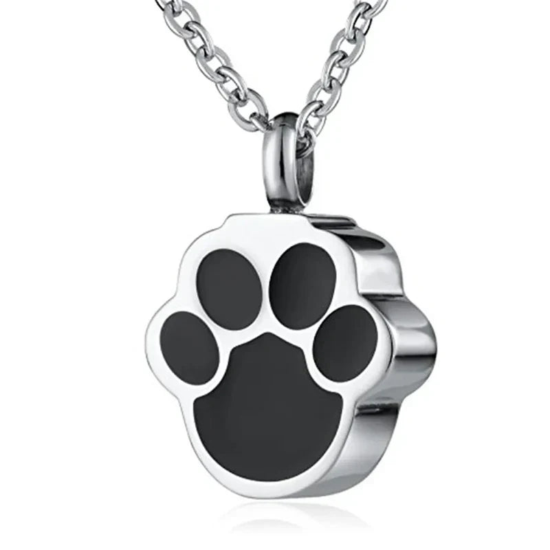 Pet Paw Print Cremation Necklace – Wearable Urn Memorial Pendant for Cat & Dog Ashes