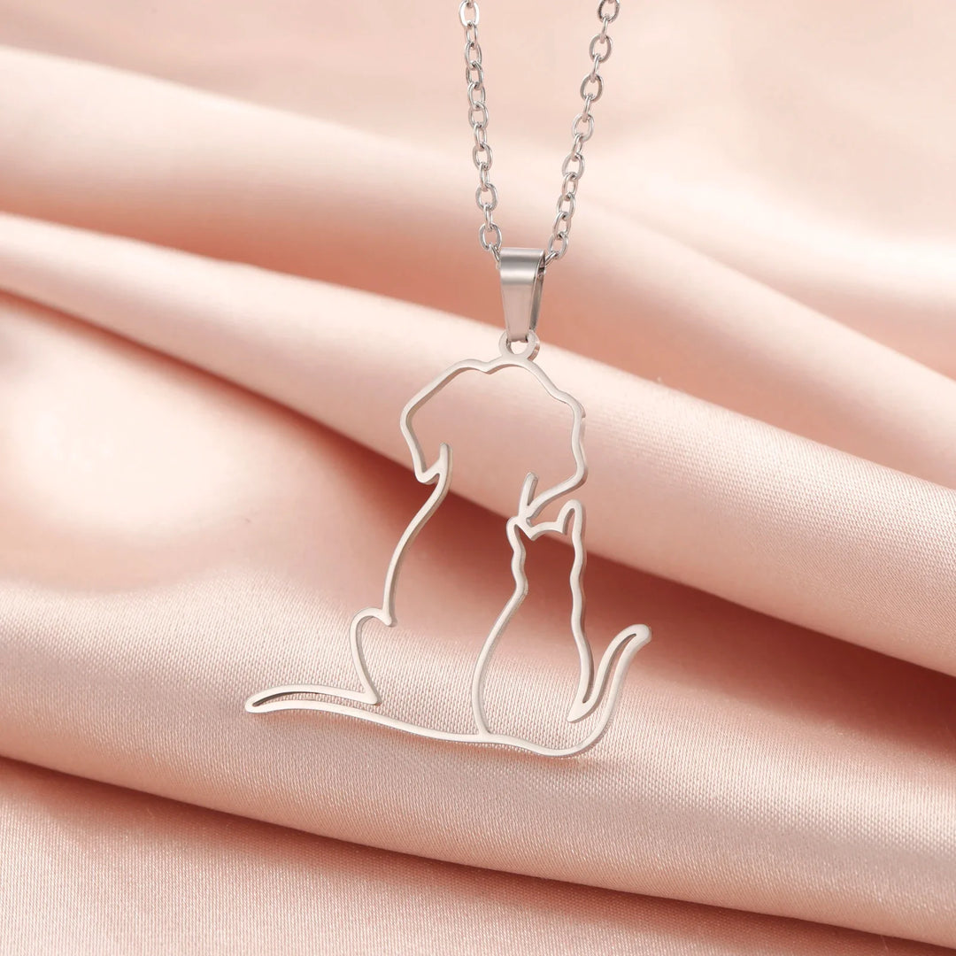 Cute Hugging Cats Kitten Pendant Necklace – Stainless Steel Animal Pet Jewelry for Women