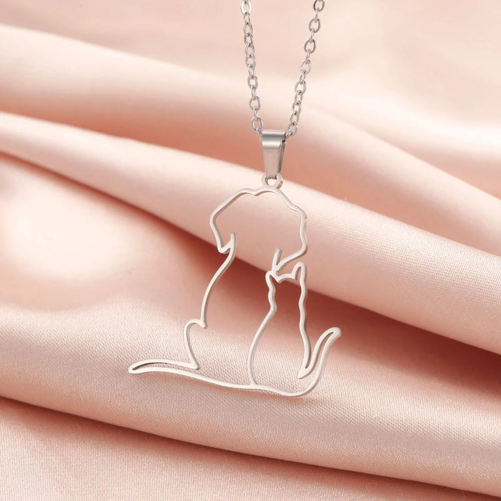 Cute Hugging Cats Kitten Pendant Necklace – Stainless Steel Animal Pet Jewelry for Women