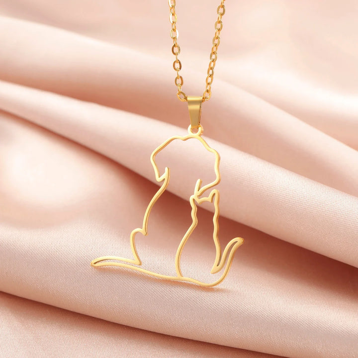 Cute Hugging Cats Kitten Pendant Necklace – Stainless Steel Animal Pet Jewelry for Women