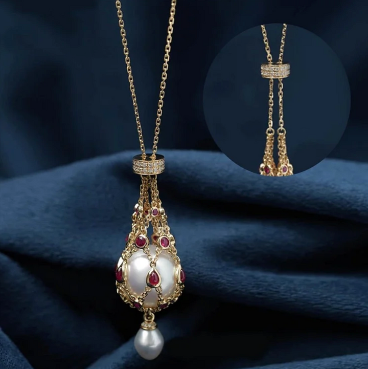 Pearl & Gemstone Lavalier Necklace