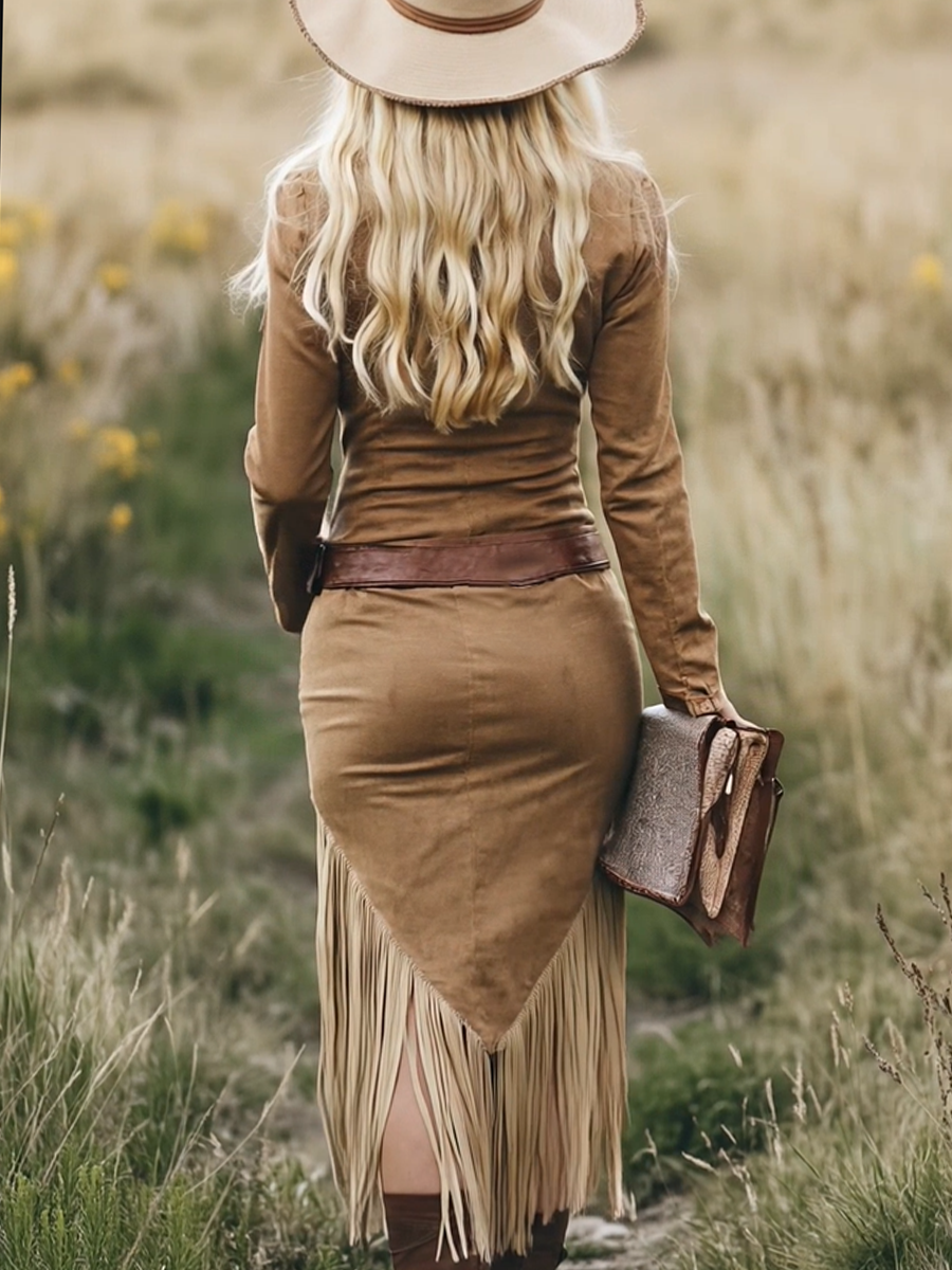 Valencia | Suede dress with fringe