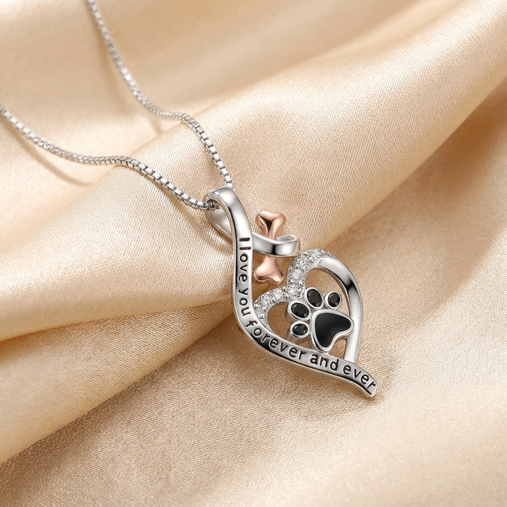 Lucky Paw Necklace with Heart, Bone & Infinity – “Always in My Heart” Pendant