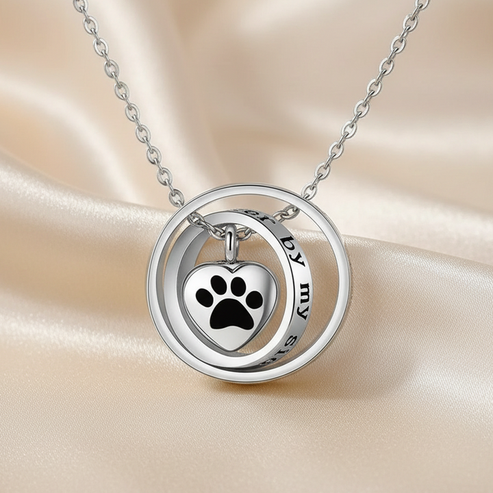 "No Longer By My Side, Forever In My Heart" – Stainless Steel Urn Paw Necklace
