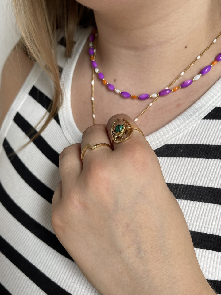 Claudia - Ring - Natuursteen - Stainless Steel - Verstelbaar