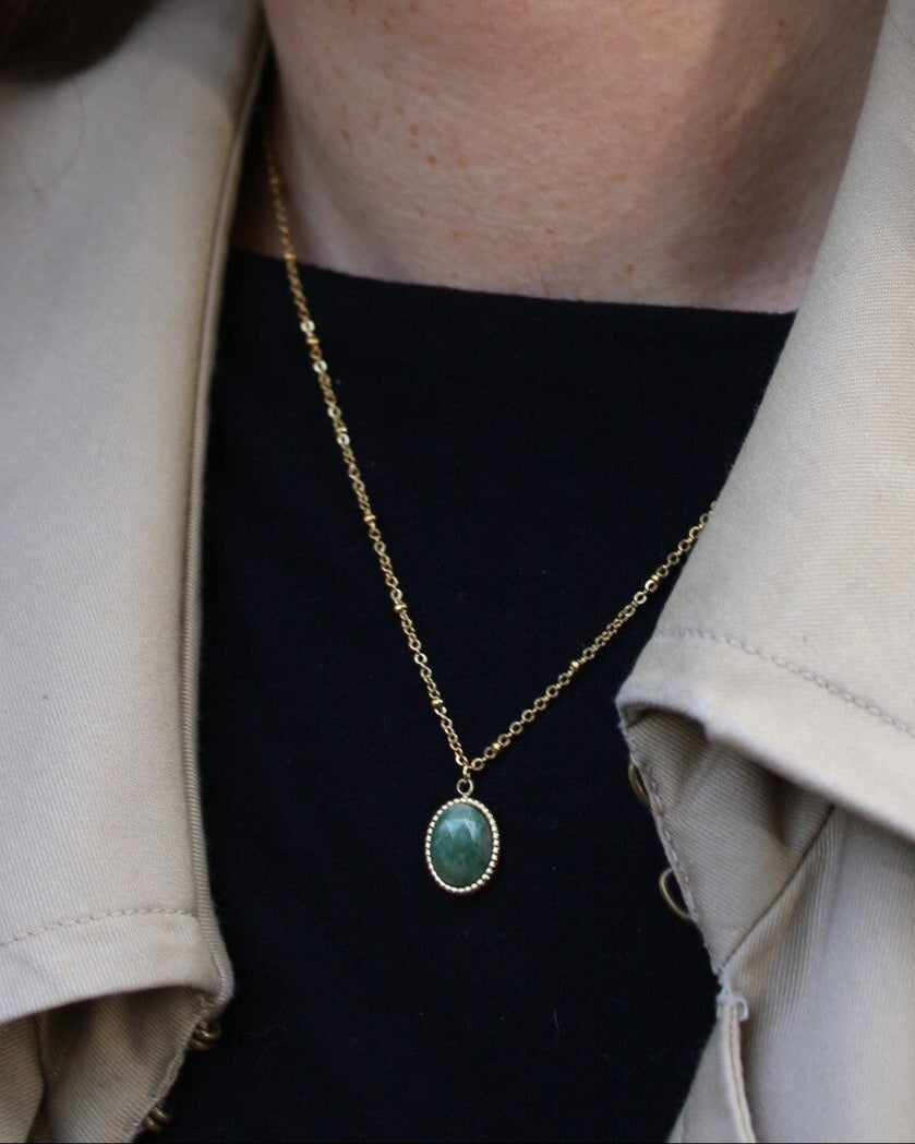 Jade - Necklace - Natural Stone - Stainless Steel