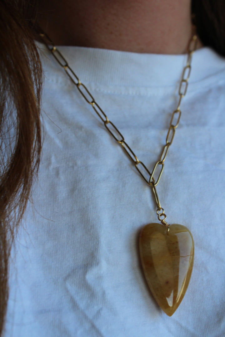 Natural Stone Heart - Necklace - Natural Stone - Stainless Steel