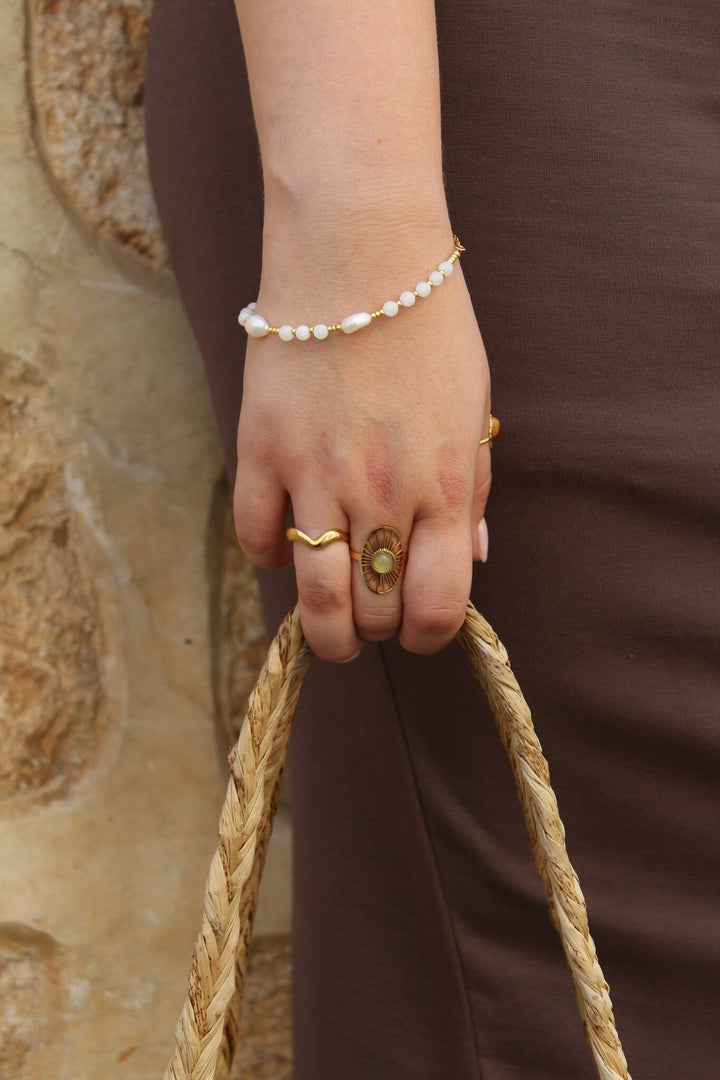 Claudia - Ring - Natuursteen - Stainless Steel - Verstelbaar