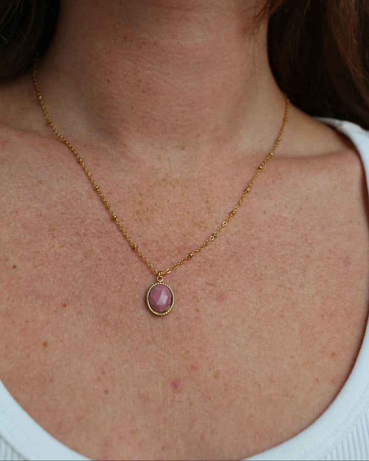 Jade - Necklace - Natural Stone - Stainless Steel