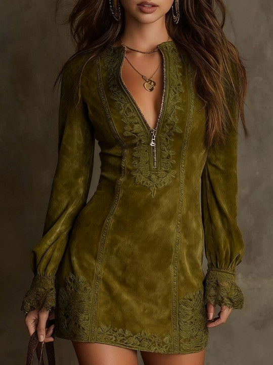 Azulena ❘ Blue tunic with embroidery and zipper