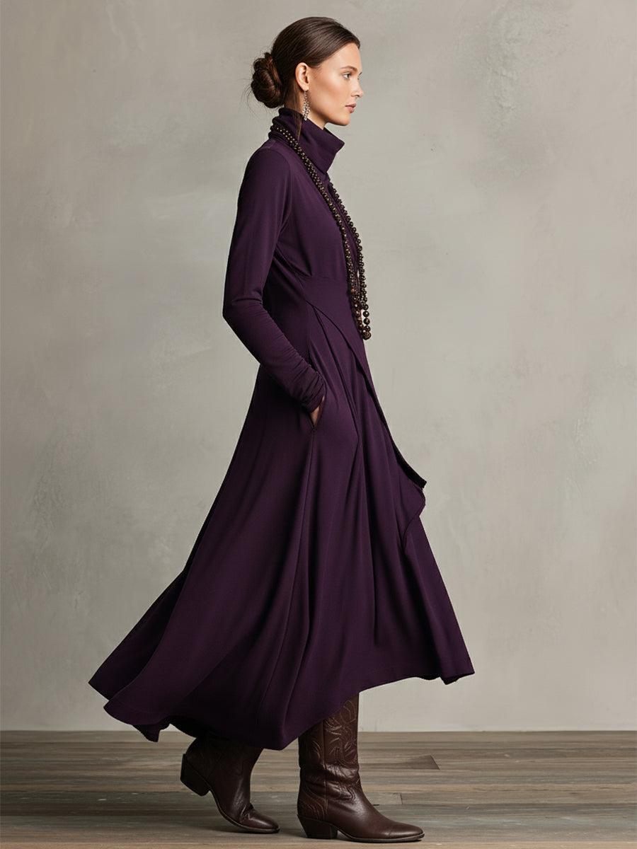 Natalia | Asymmetrical Maxi Knit Dress with Roll Neck